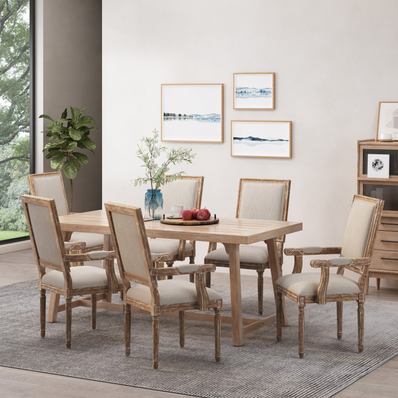 315120 Maria French Country Wood Upholstered Dining Chair (Set of 6) Beige and Natural