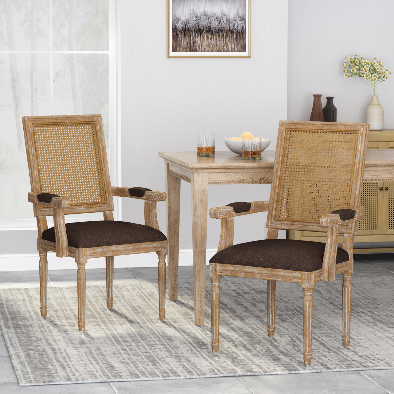 315126 Maria French Country Wood and Cane Upholstered Dining Chair (Set of 2) Brown and Natural