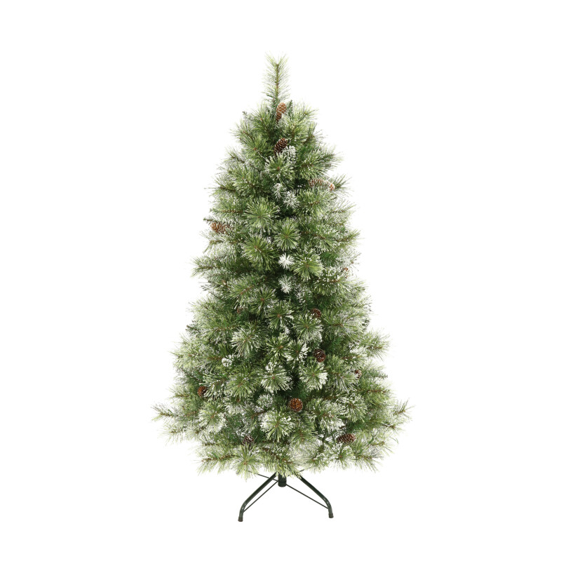 315216 4.5-foot Cashmere Pine and Mixed Needles Pre-Lit Clear LED Hinged Artificial Christmas Tree with Snow and Glitter Branches and Frosted Pinecones