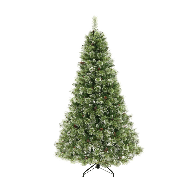 315218 7-foot Cashmere Pine and Mixed Needles Pre-Lit Clear LED Hinged Artificial Christmas Tree with Snow and Glitter Branches and Frosted Pinecones