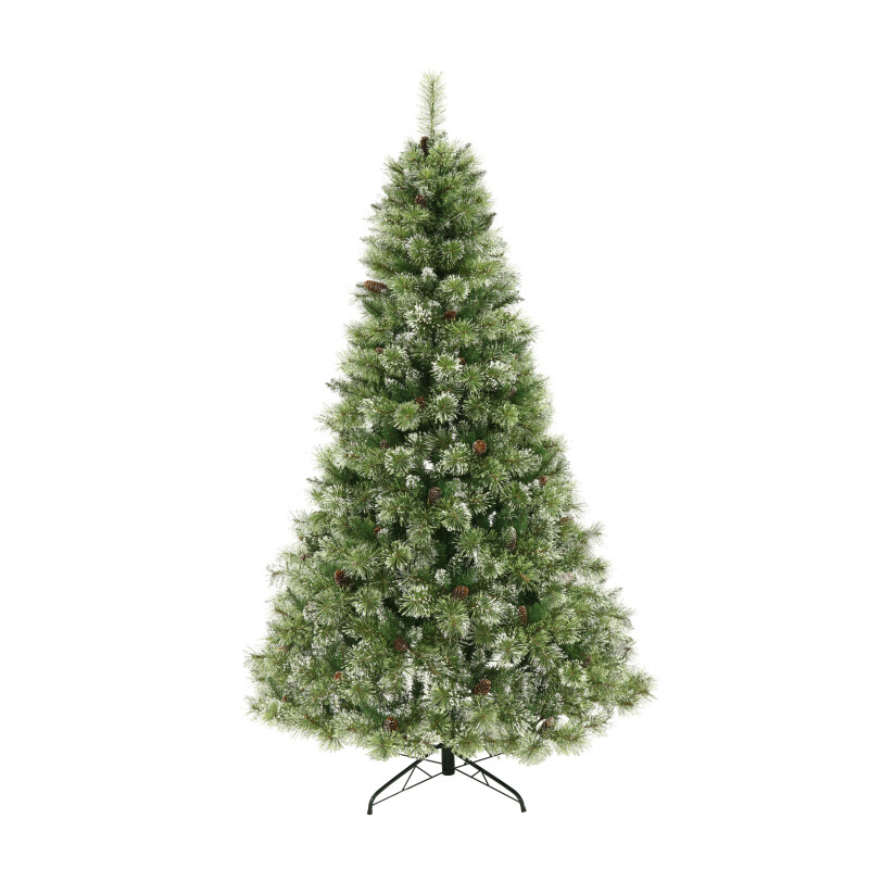 315221 7.5-foot Cashmere Pine and Mixed Needles Pre-Lit Multi-Color LED Hinged Artificial Christmas Tree with Snow and Glitter Branches and Frosted Pinecones