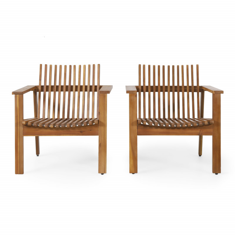 Monarch Outdoor Acacia Wood Slatted Club Chairs (Set of 2), Teak in Teak Finish by Noble House
