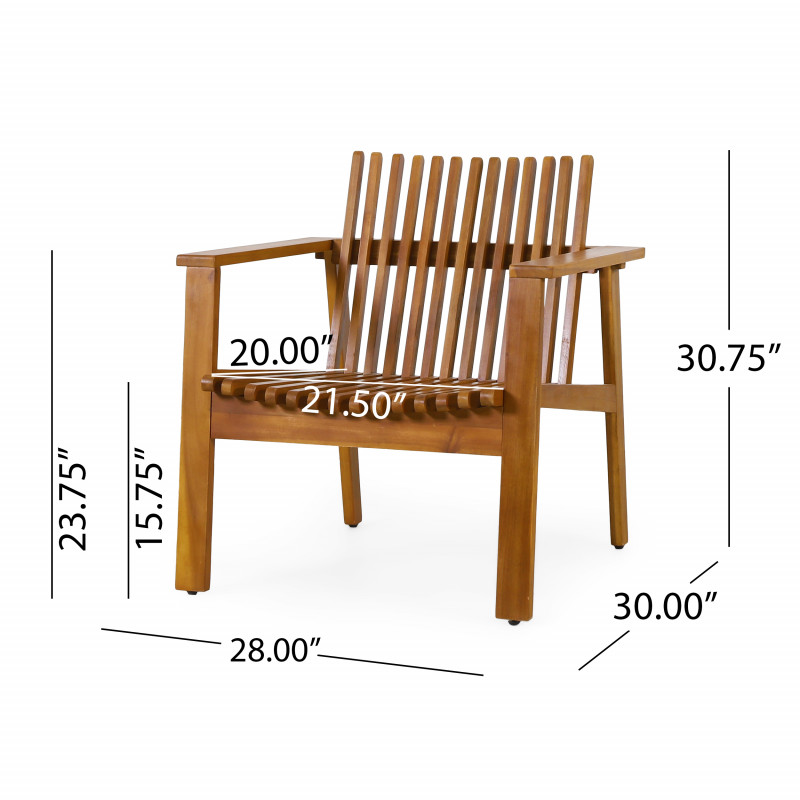 315534 Monarch Outdoor Acacia Wood Slatted Club Chairs Set Of 2 Teak 3