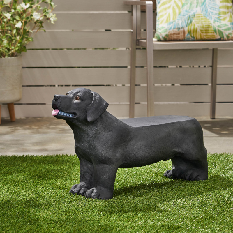 315594 Hyrum Outdoor Labrador Dog Garden Bench, Matte Black
