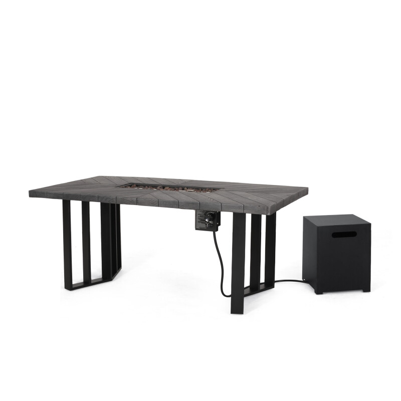 315597 Jett Outdoor 40,000 BTU Fire Pit Dining Table with Tank Holder, Textured Gray Oak, Black, and Dark Gray