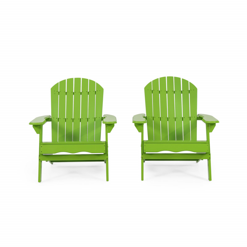 315813 Malibu Outdoor Rustic Acacia Wood Folding Adirondack Chair (Set of 2), Light Green