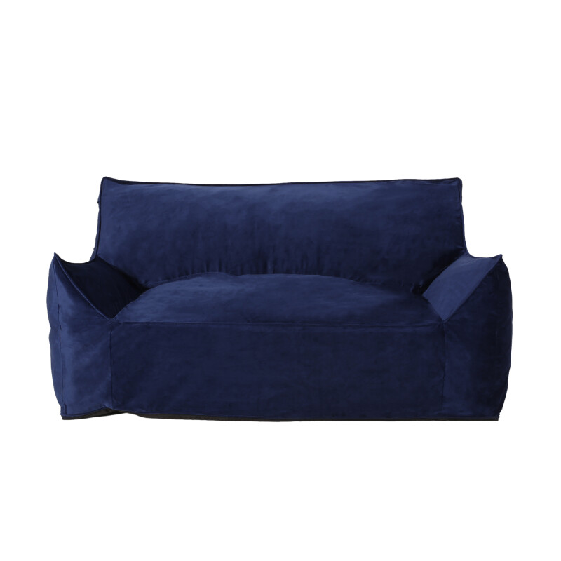 316004 Velie Modern Velveteen 2 Seater Oversized Bean Bag Chair with Armrests, Navy Blue