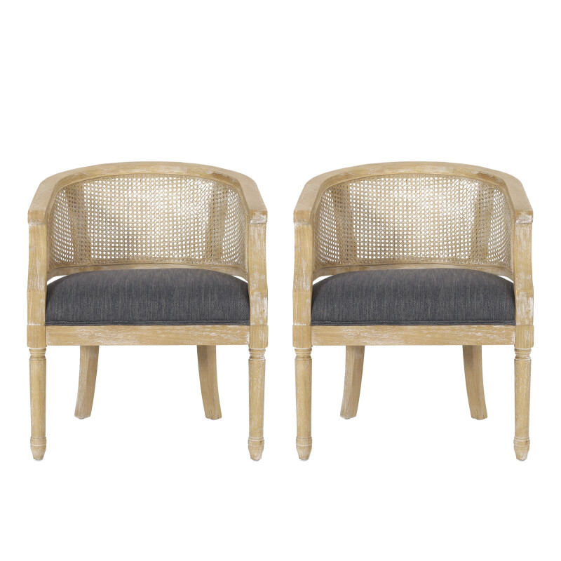 Steinaker French Country Wood and Cane Accent Chairs (Set of 2), Charcoal and Natural