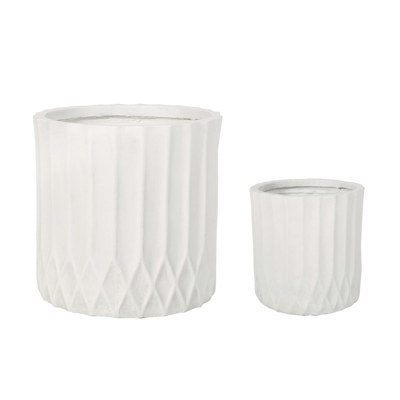 316066 Evans Outdoor Small and Large Cast Stone Planter Set, Antique White