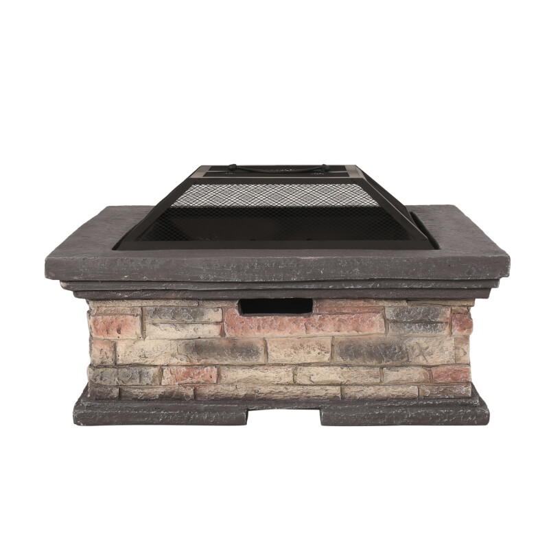 316073 Pickerel Outdoor Lightweight Concrete Wood Burning Square Fire Pit, Stone Finish