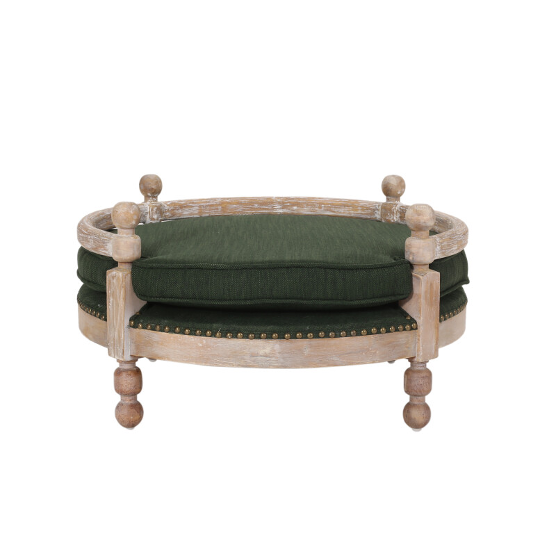 316083 Rines Contemporary Upholstered Medium Pet Bed with Wood Frame, Pine and Antique Natural