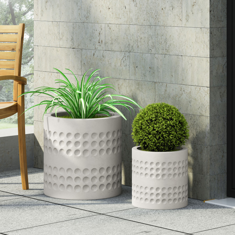 316104 Morelos Outdoor Small and Large Cast Stone Planter Set, Antique White