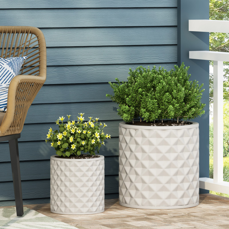 316110 Moreno Outdoor Small and Large Cast Stone Planter Set, Antique White