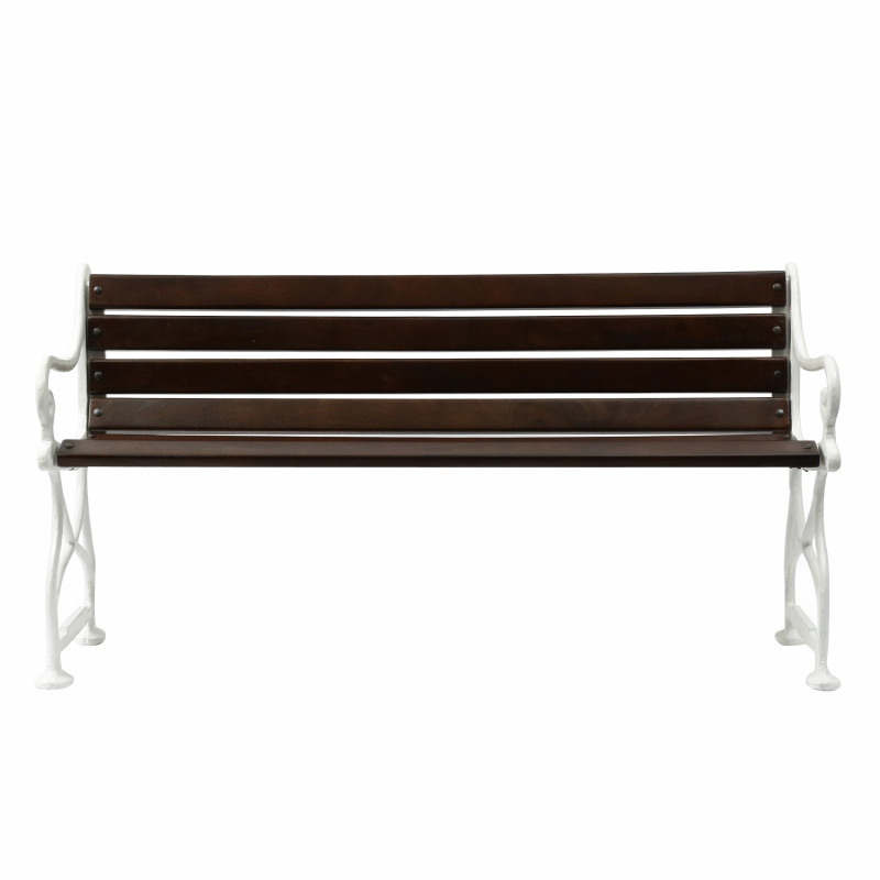 316180 Galata Outdoor Handmade Acacia Wood Bench, Rustic Brown and White