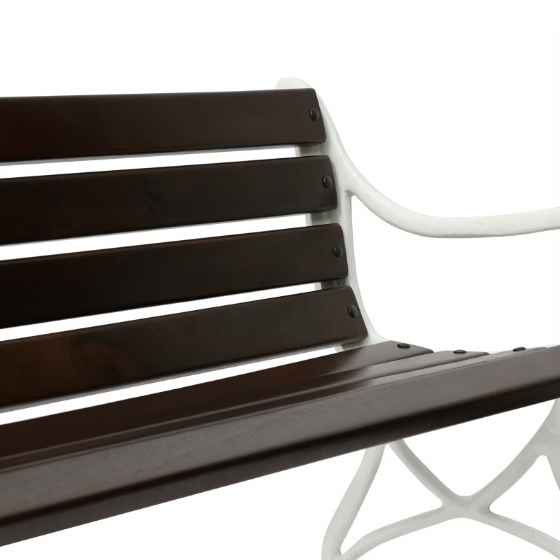 316180 Galata Outdoor Handmade Acacia Wood Bench Rustic Brown And White 5