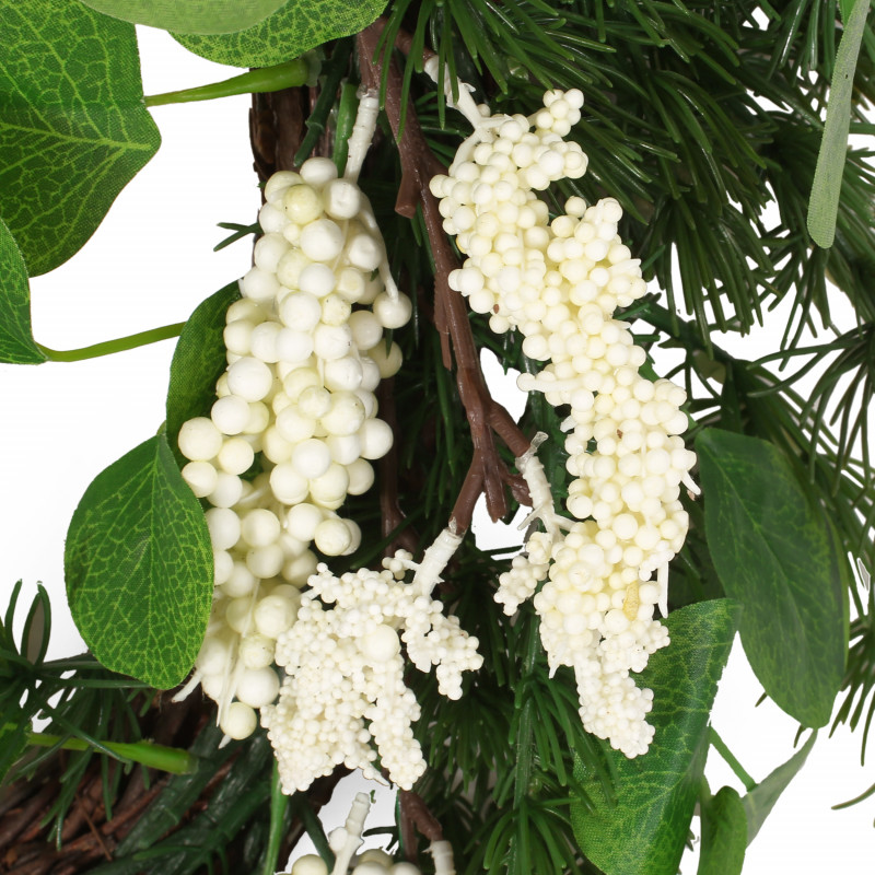 316183 Leigh 25.5 Eucalyptus And Pine Artificial Wreath With Berries Green And White 5