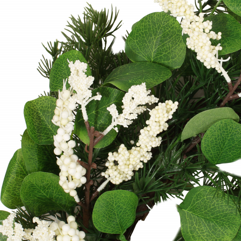 316183 Leigh 25.5 Eucalyptus And Pine Artificial Wreath With Berries Green And White 6