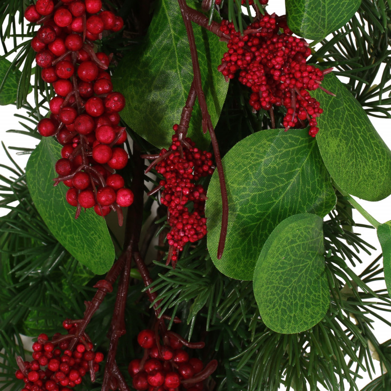 316184 Leigh 25.5 Eucalyptus And Pine Artificial Wreath With Berries Green And Red 4