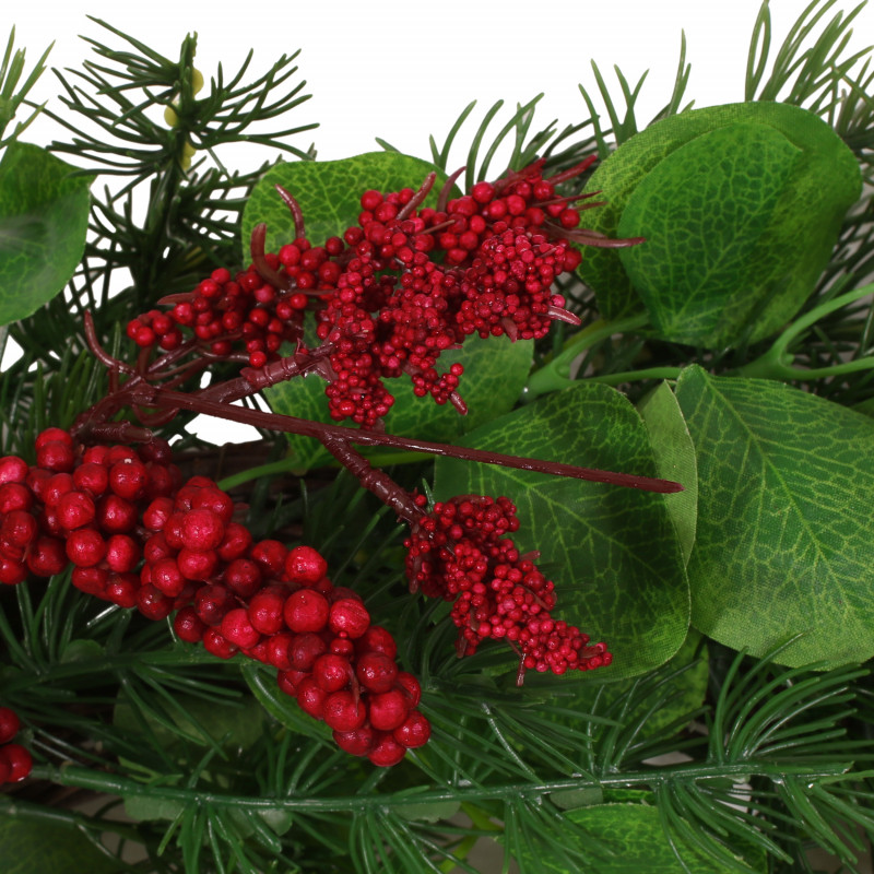 316184 Leigh 25.5 Eucalyptus And Pine Artificial Wreath With Berries Green And Red 5
