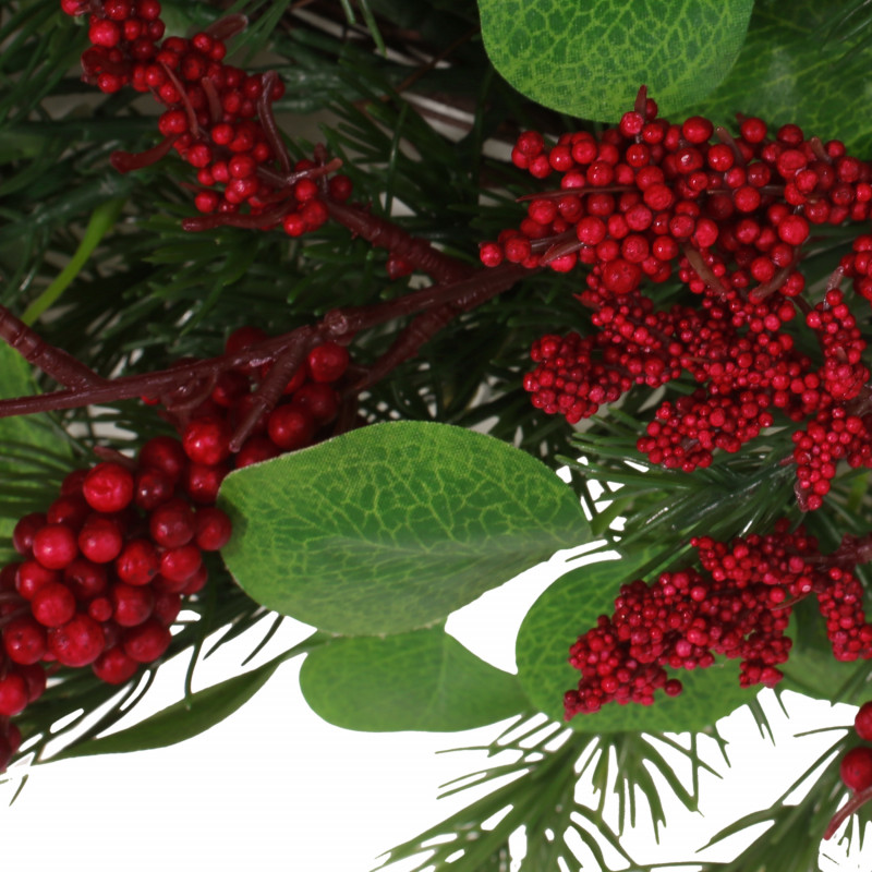 316184 Leigh 25.5 Eucalyptus And Pine Artificial Wreath With Berries Green And Red 6