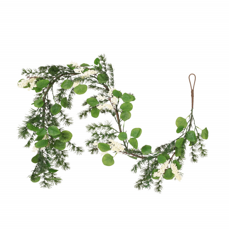 Leigh 5-foot Eucalyptus and Pine Artificial Garland with Berries, Green and White