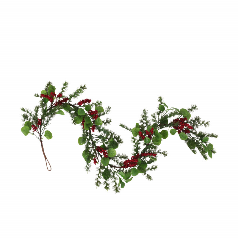 Leigh 5-foot Eucalyptus and Pine Artificial Garland with Berries, Green and Red