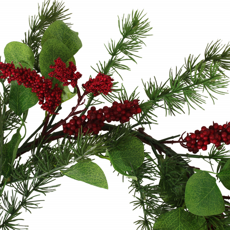 316186 Leigh 5 Foot Eucalyptus And Pine Artificial Garland With Berries Green And Red 4