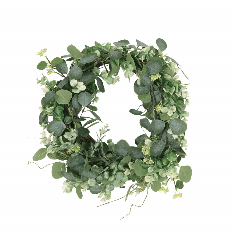 Hazlett 22" Floral Eucalyptus Artificial Wreath, Green