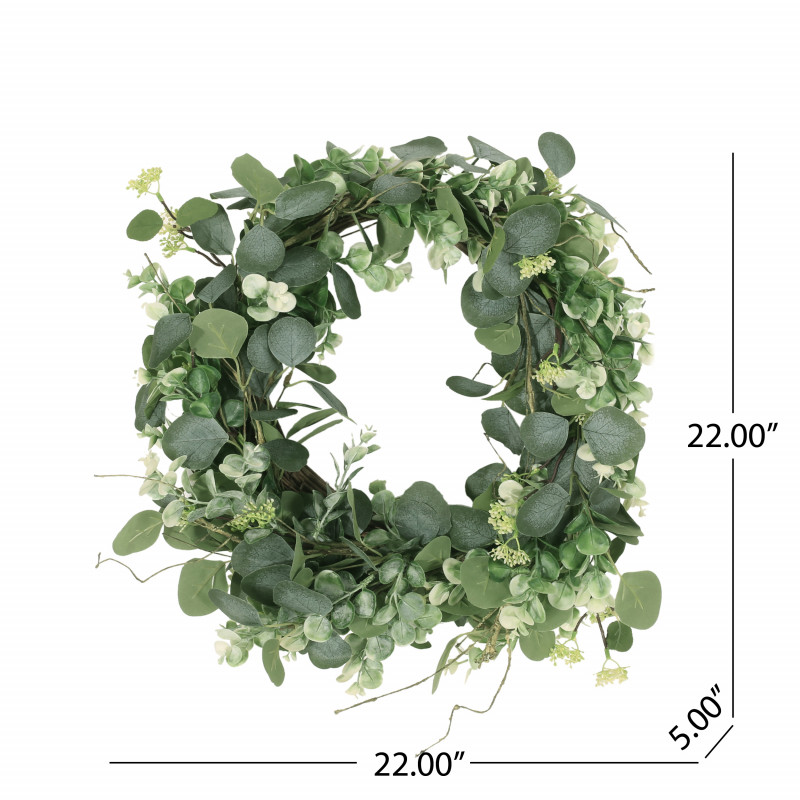 316187 Hazlett 22 Floral Eucalyptus Artificial Wreath Green 3