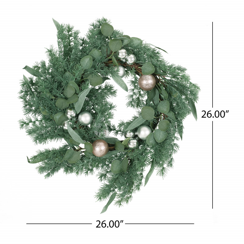 316193 Frohock 26 Pine Artificial Wreath With Ornaments Green 3