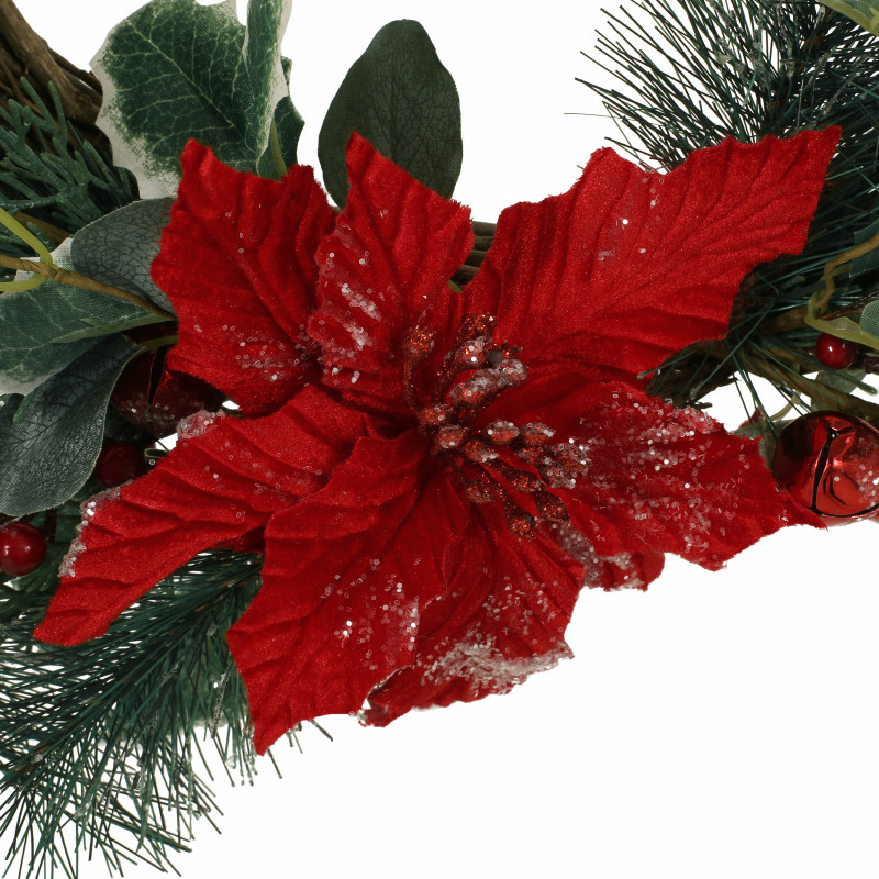 316194 Mauhaut 23.5 Eucalyptus Artificial Half Wreath With Poinsettia And Berries Green And Red 5