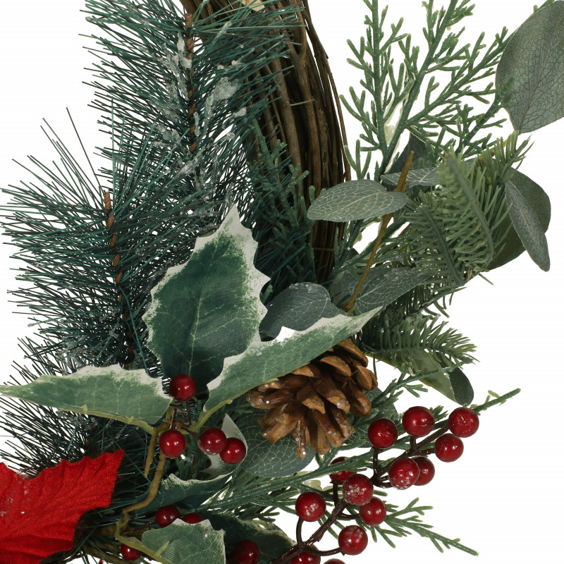 316194 Mauhaut 23.5 Eucalyptus Artificial Half Wreath With Poinsettia And Berries Green And Red 6