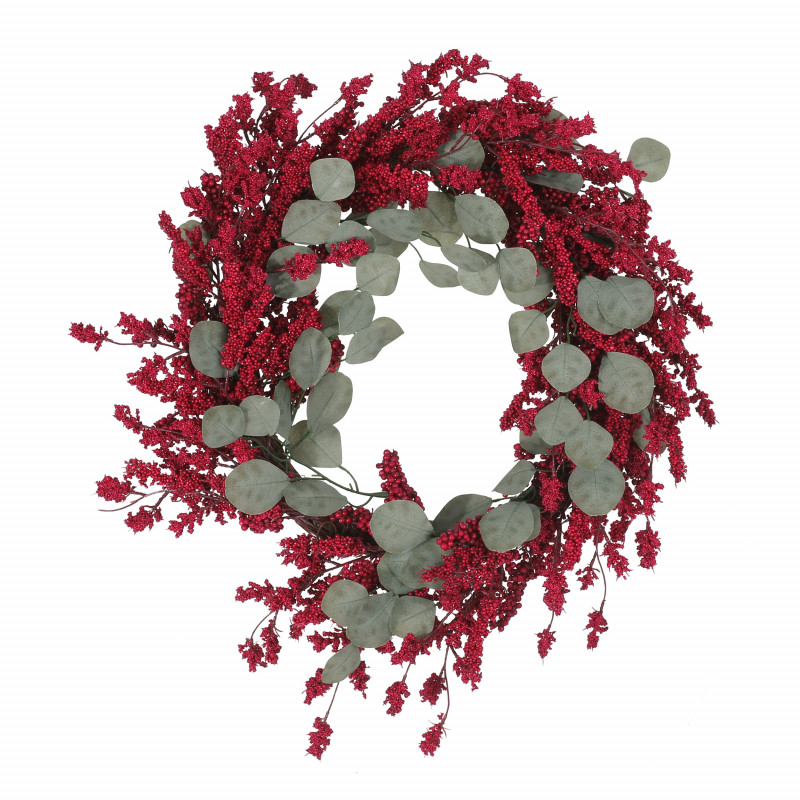 316195 Nolta 29" Eucalyptus Artificial Wreath with Berries, Green and Red