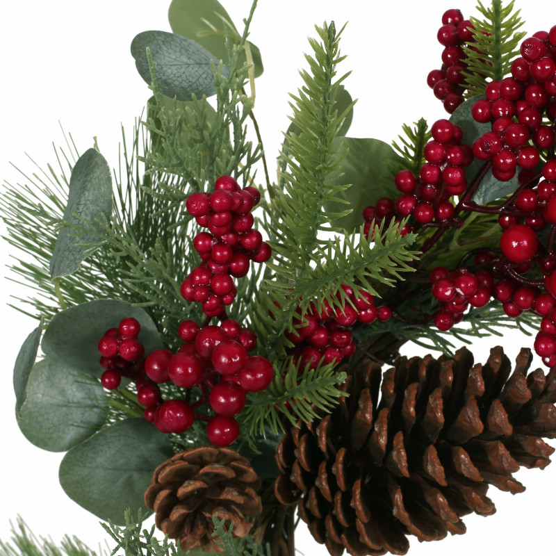 316197 Mckone 22 Eucalyptus Artificial Wreath With Berries And Pinecones Green And Red 5