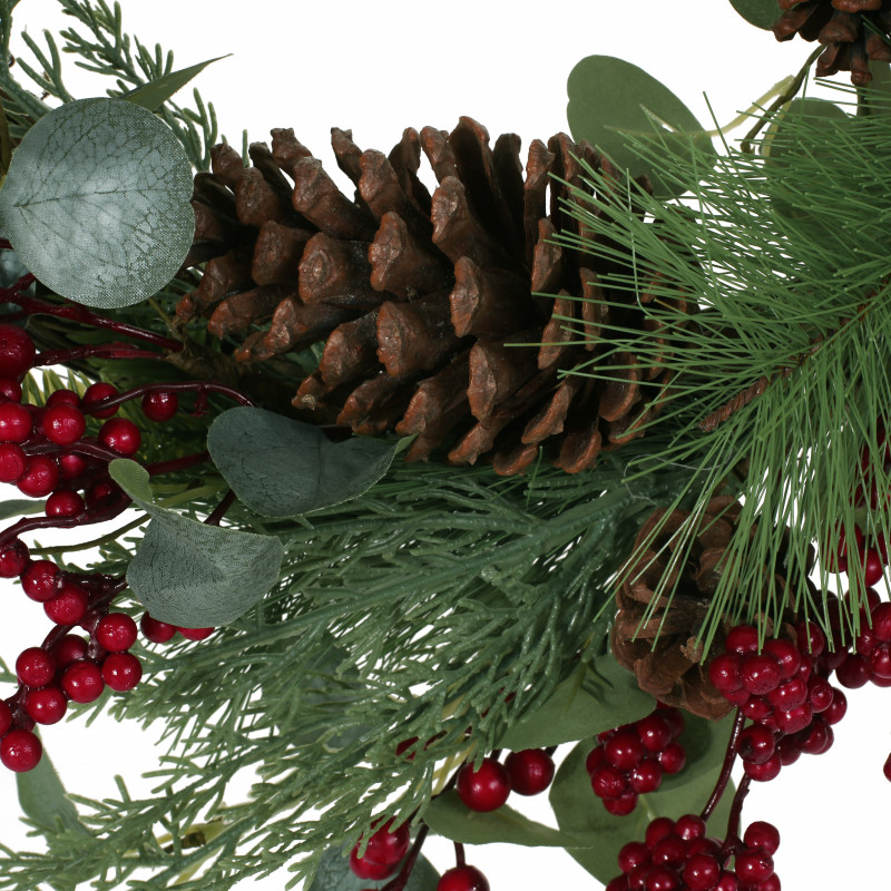 316197 Mckone 22 Eucalyptus Artificial Wreath With Berries And Pinecones Green And Red 6