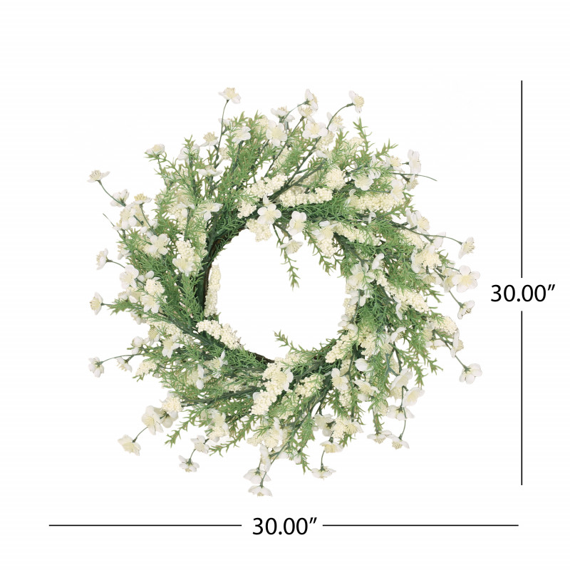 316205 Potvin 30 Plum Blossom Artificial Silk Wreath Green And White 3