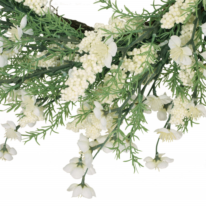 316205 Potvin 30 Plum Blossom Artificial Silk Wreath Green And White 4