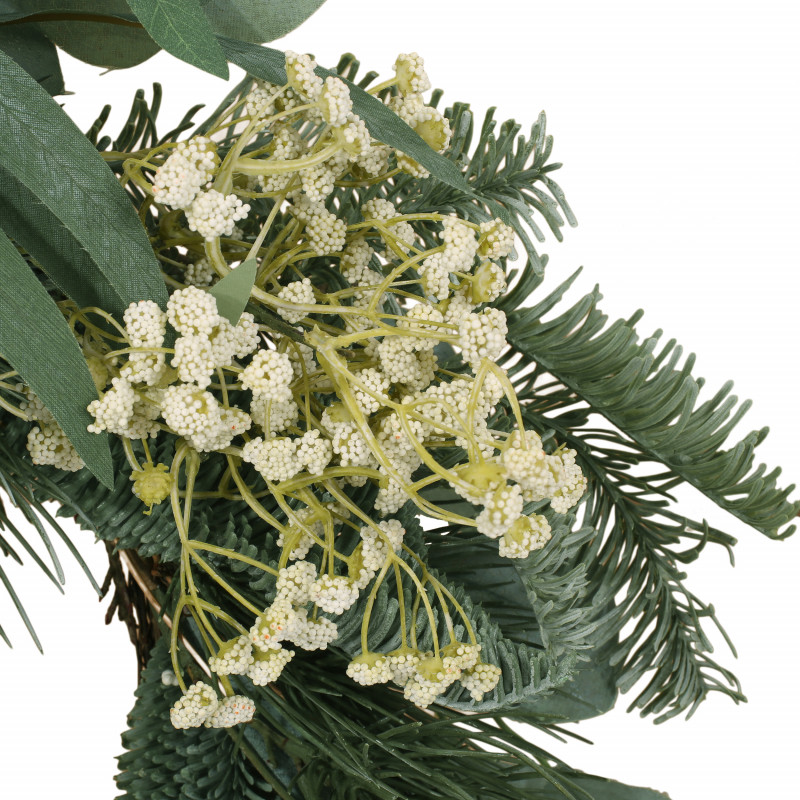 316208 Geddes 30 Eucalyptus And Pine Artificial Silk Wreath With Baby S Breath Green And White 4