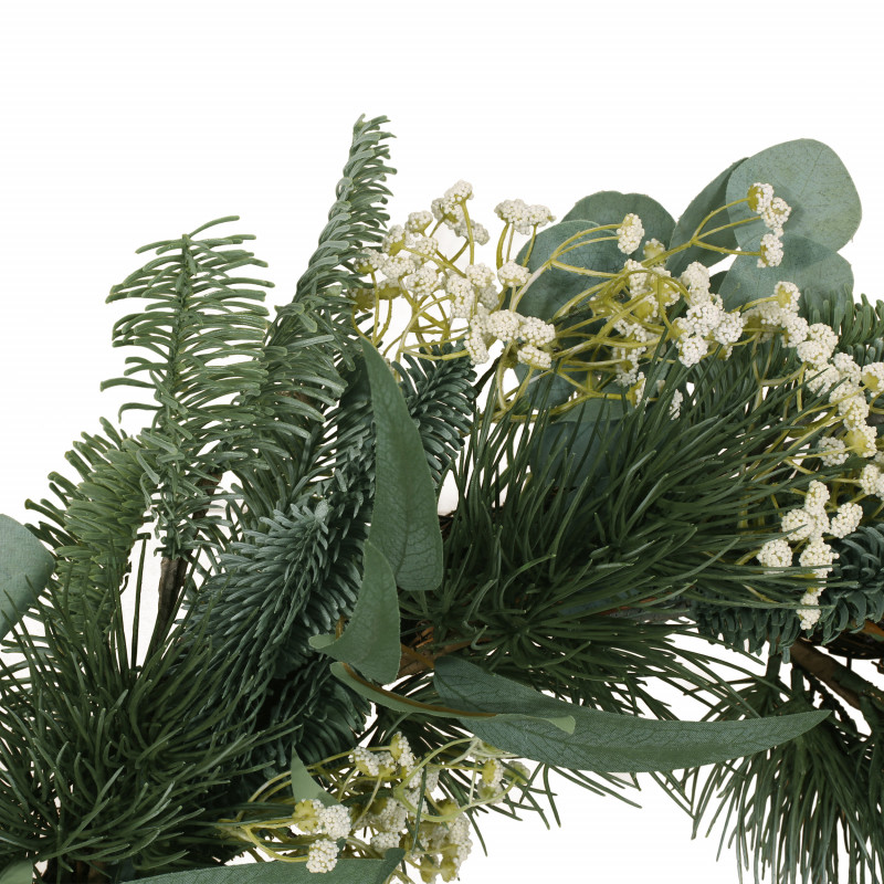 316208 Geddes 30 Eucalyptus And Pine Artificial Silk Wreath With Baby S Breath Green And White 6