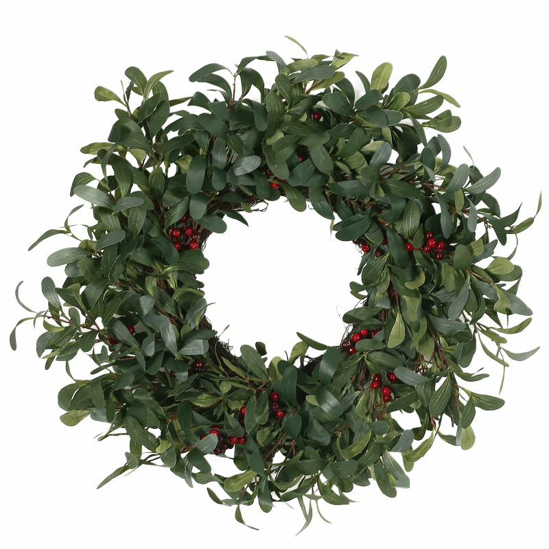 316211 Donway 25" Olive Artificial Silk Wreath with Berries, Green and Red
