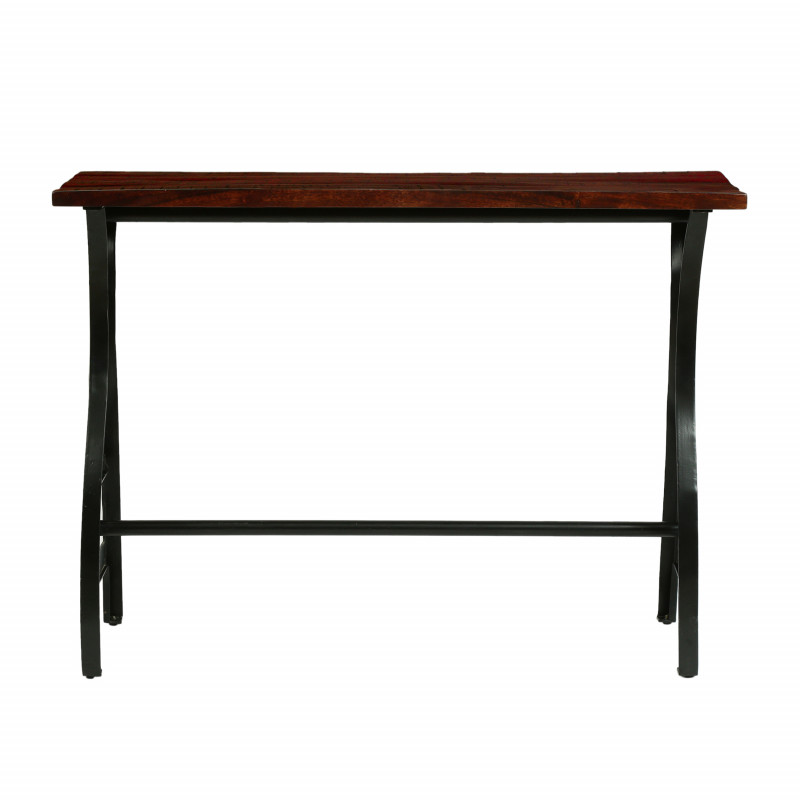 316347 Ascutney Modern Industrial Handmade Acacia Wood Console Table, Dark Brown and Black