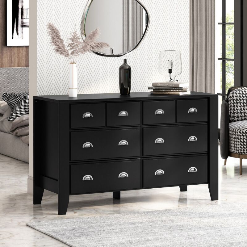 316354 Foisy Contemporary Faux Wood 6 Drawer Double Dresser, Black