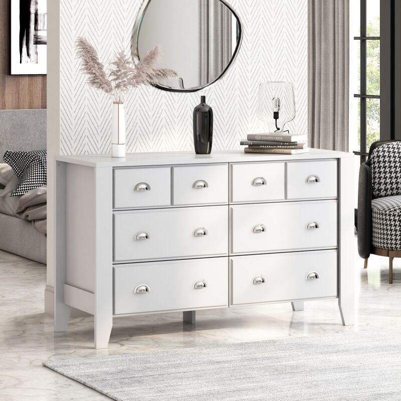 316355 Foisy Contemporary Faux Wood 6 Drawer Double Dresser, White