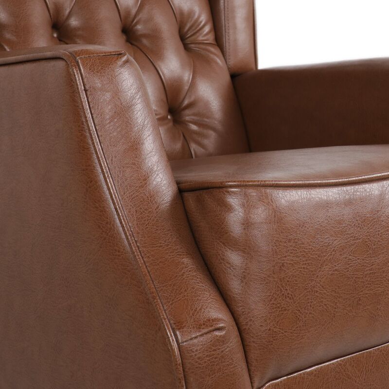 317092 Carey Contemporary Faux Leather Tufted Wingback Rocking Chair Cognac Brown And Dark Brown 4