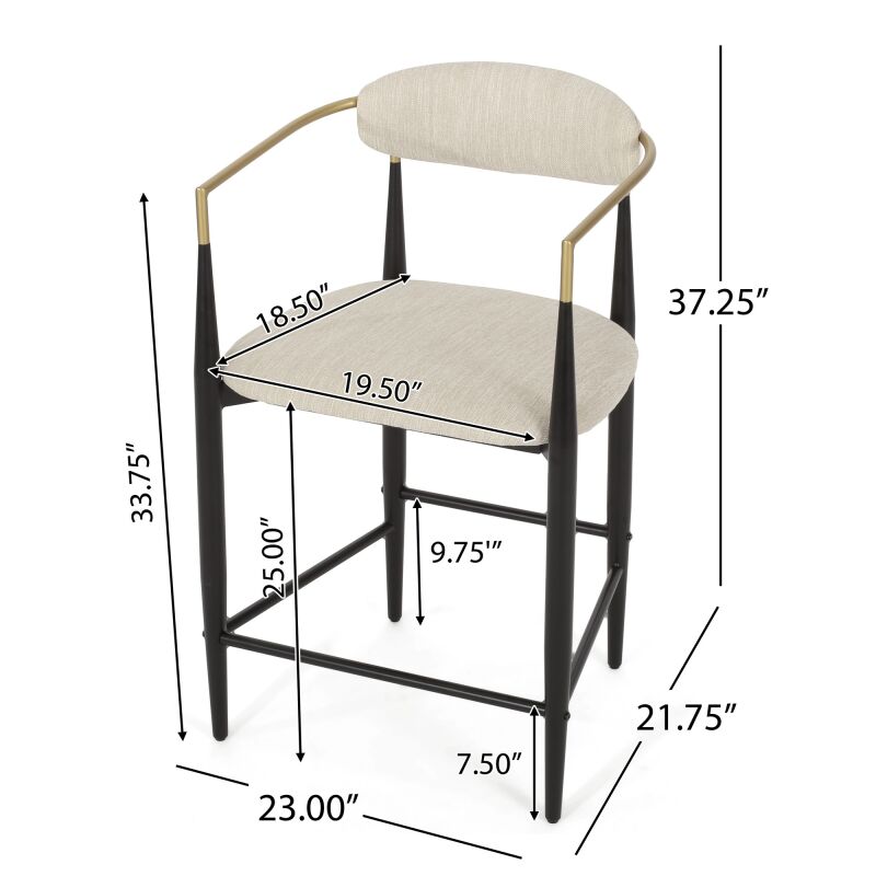 317615 Elmore Modern Fabric Upholstered Iron 25 Inch Counter Stools Set Of 2 Beige Black And Gold 5