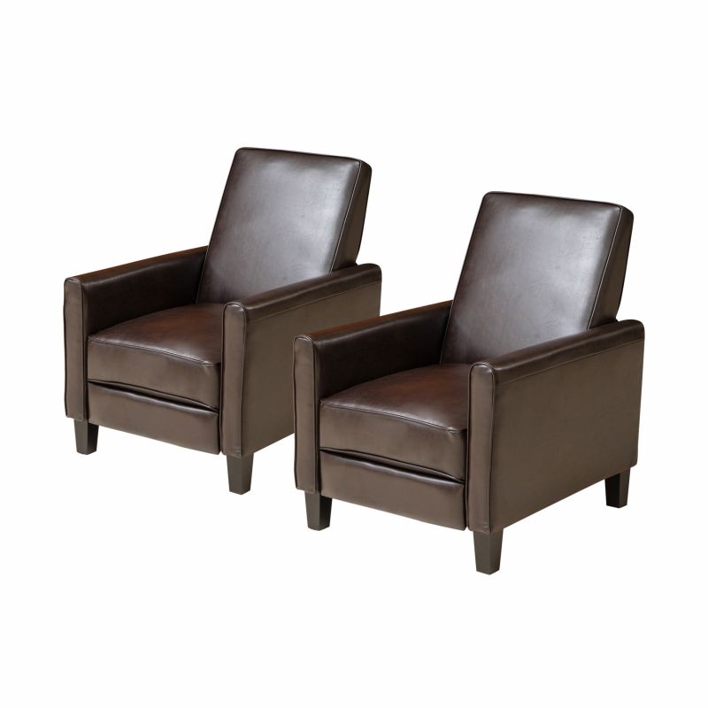 312266 Darvis Contemporary Bonded Leather Recliner (Set of 2), Brown and Dark Brown