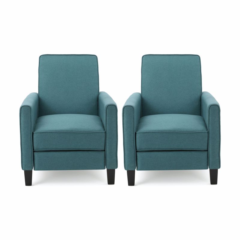 312271 Darvis Contemporary Fabric Recliner (Set of 2), Dark Teal and Dark Brown