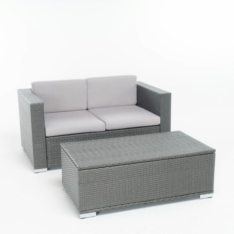 296504 Florence Multi-Grey PE 2pc Outdoor Sofa and Coffee Table Set