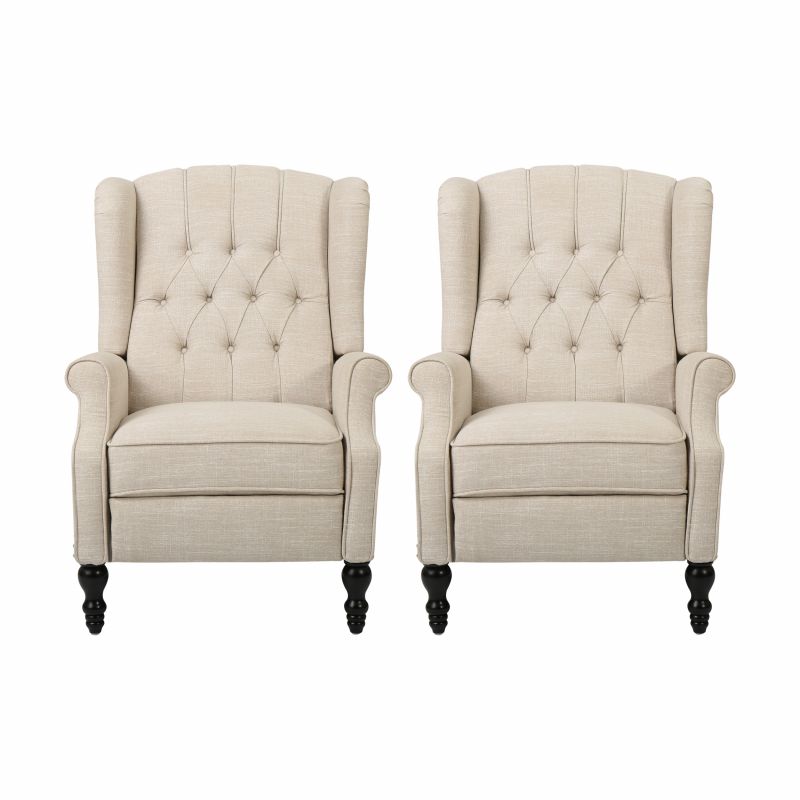 312259 Walter Contemporary Tufted Fabric Recliner (Set of 2), Beige and Dark Brown