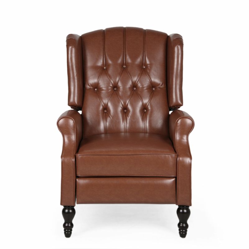 313030 Walter Contemporary Tufted Recliner, Cognac Brown and Dark Brown